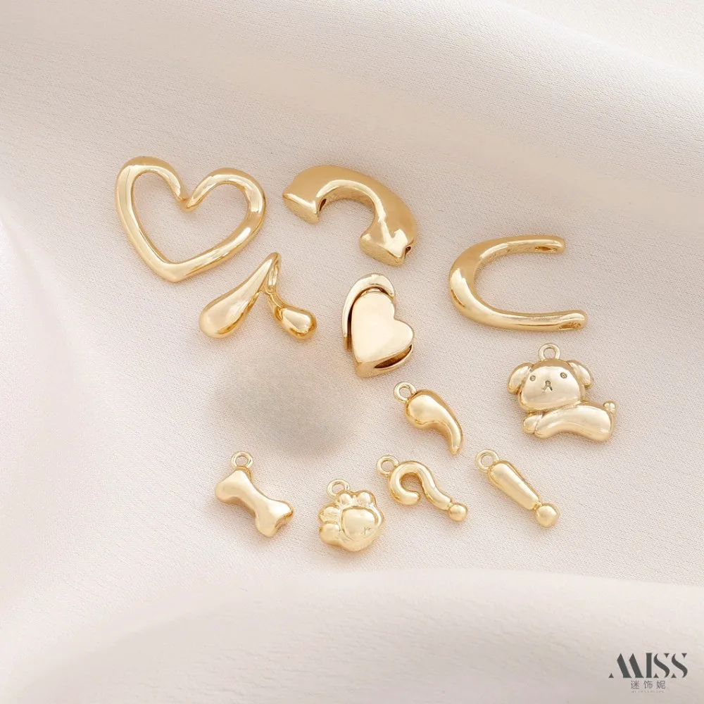 14K Gold-wrapped Question Mark Exclamation Mark Bone Cat Claw Love Comma Pendant DIY Bracelet Necklace Pendant Accessories