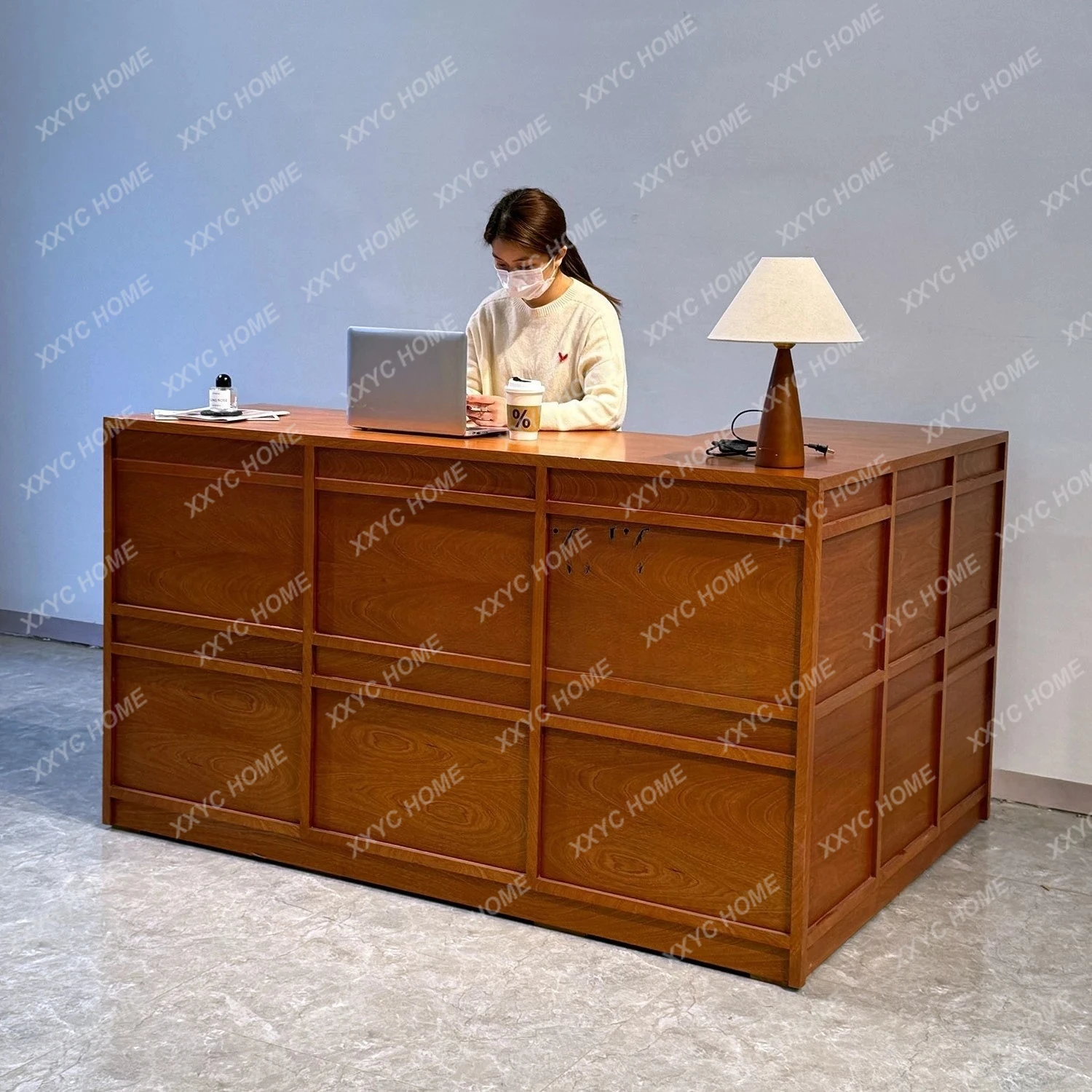 A Small coffee shop light luxury high-end clothing store cashier reception desk
