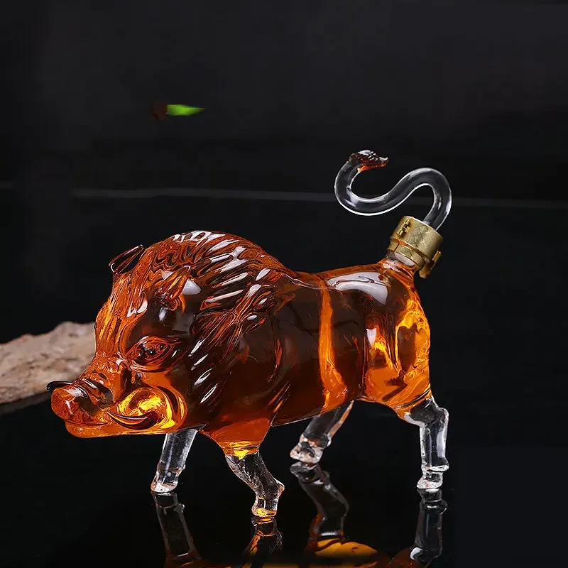 Novelty Wild boar shaped animal lead-free glass Whiskey Decanter for Liquor Scotch Bourbon DDC-211