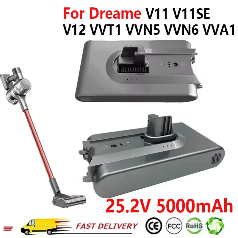

NEW 5000mAh For Dreame V11 V11SE V12 VVT1 VVN5 VVN6 VVA1 Wireless Vacuum Cleaner 18650 Battery Pack Replacement Battery 25.2V