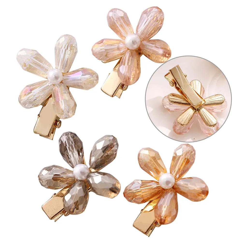 

4pcs Flower Side Clips Crystal Hairpins Grip for Women Girls Elegant Daily Wear Hair Accessories Attractive Flower Hair Clip