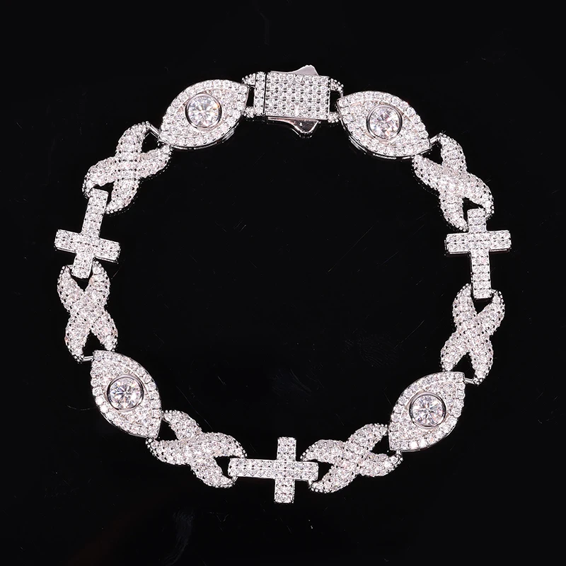 S925 Sterling Silver Moissanite Infinity Crosses Eyes Link Chain Bracelets Women Men Hip Hop Bling Ice Out Rapper Jewelry