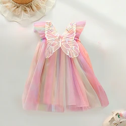 Baby Girls Gradient Rainbow Tulle Sling Dress 3D Butterfly Mesh Vestido Kid ​Wedding Birthday Party Princess Dresses 1-5Y Infant