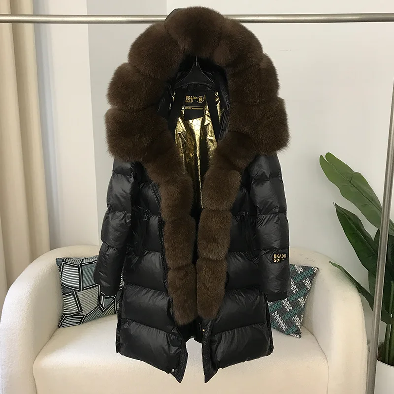 Winter new black gold explosion medium and long women's clothing temperament hooded windproof thickened warm down jacket women