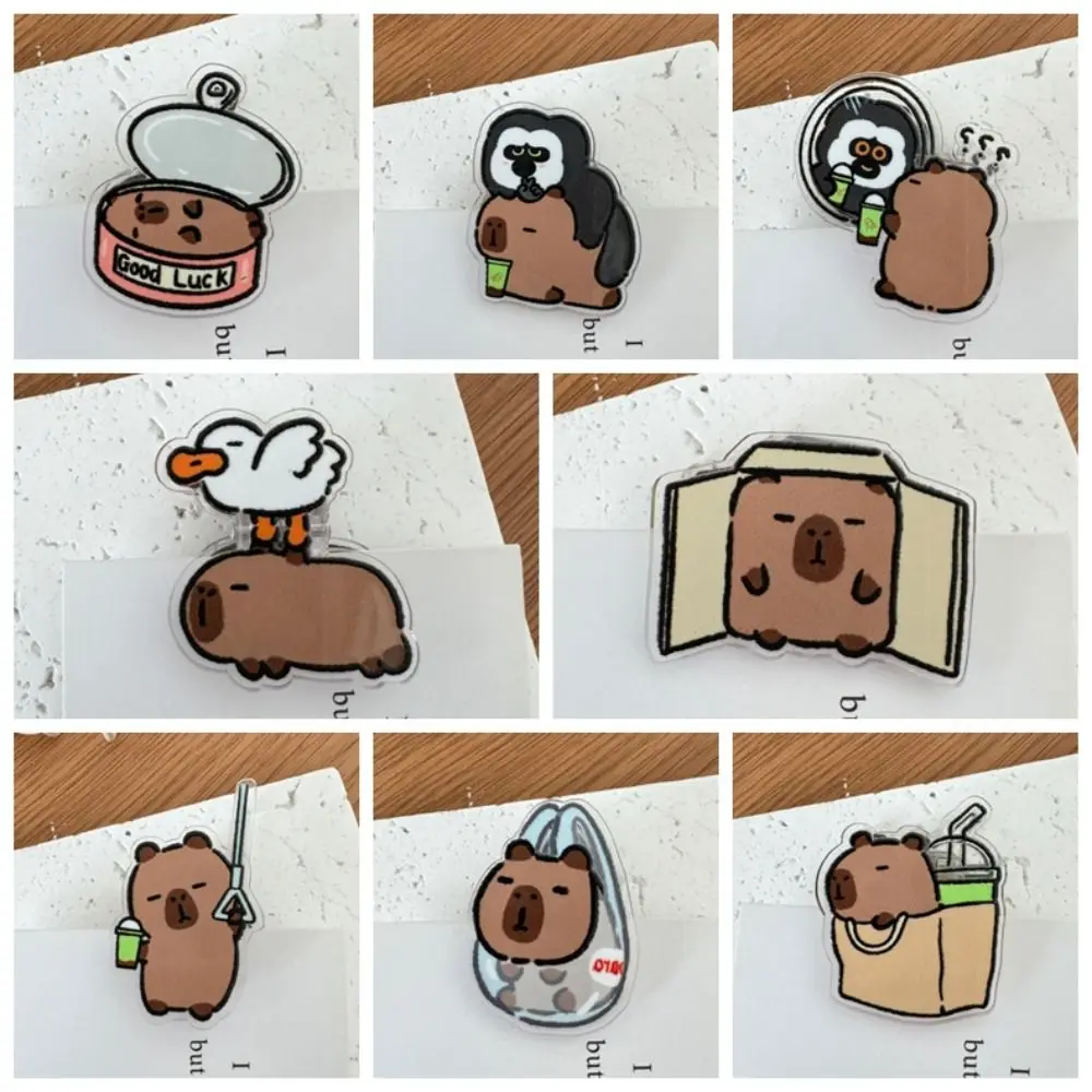 Kawaii PP Cartoon Capybara Clip Acrylic Stationery Capybara Paper Clip Animal Style Creative Cute Capybara Photo Clip Office