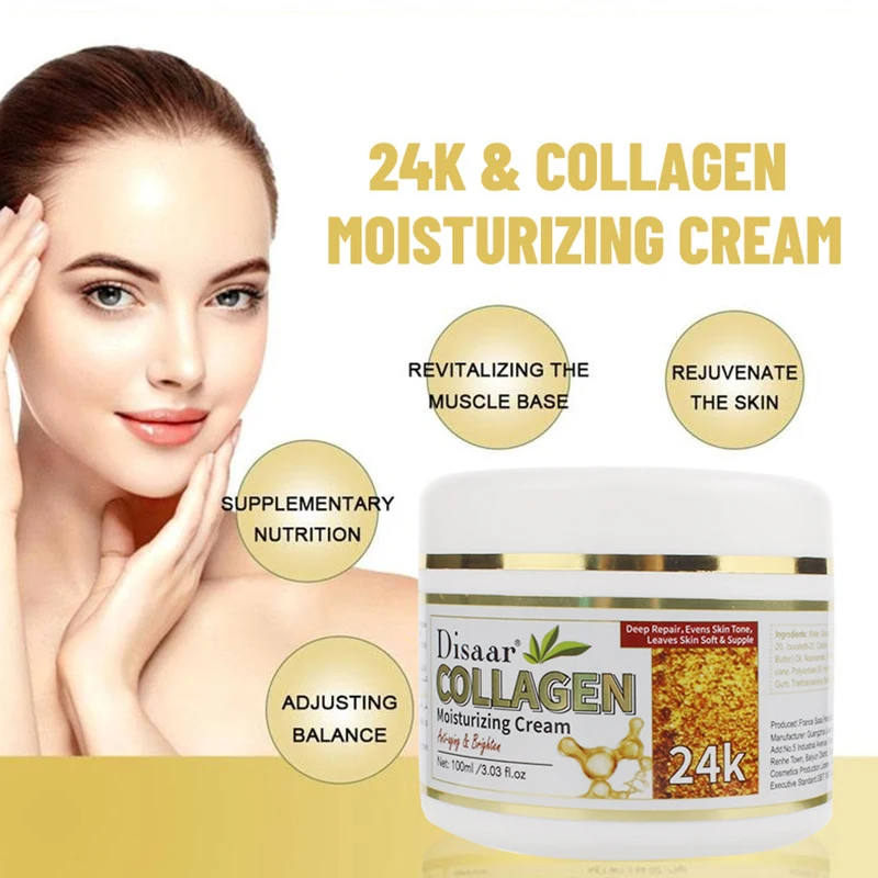 

24K Gold Collagen Cream Firming Skin Fine Lines Anti-Ageing Moisturiser Repairing Skin Whitening Cream 100g