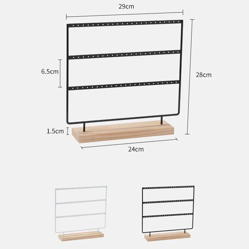 3-poziomowy uchwyt na stojak do kolczyków z 69 otworami, metalowy 3-warstwowy Organizer do przechowywania biżuterii drewniana podstawa drzewko,