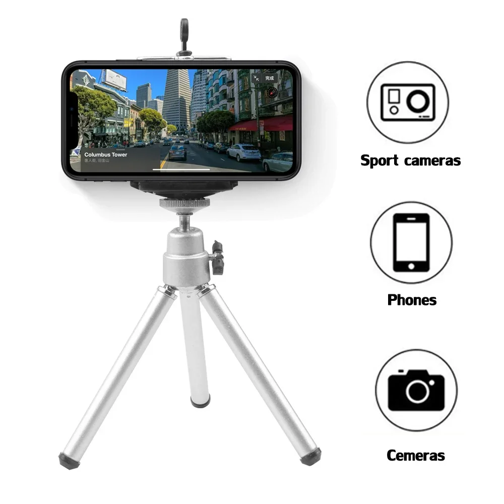 Desktop Portable Telescopic Silver Copper Tube Three Section Fishing Light Camera Selfie Mobile Live Streaming Stand Mini Tripod