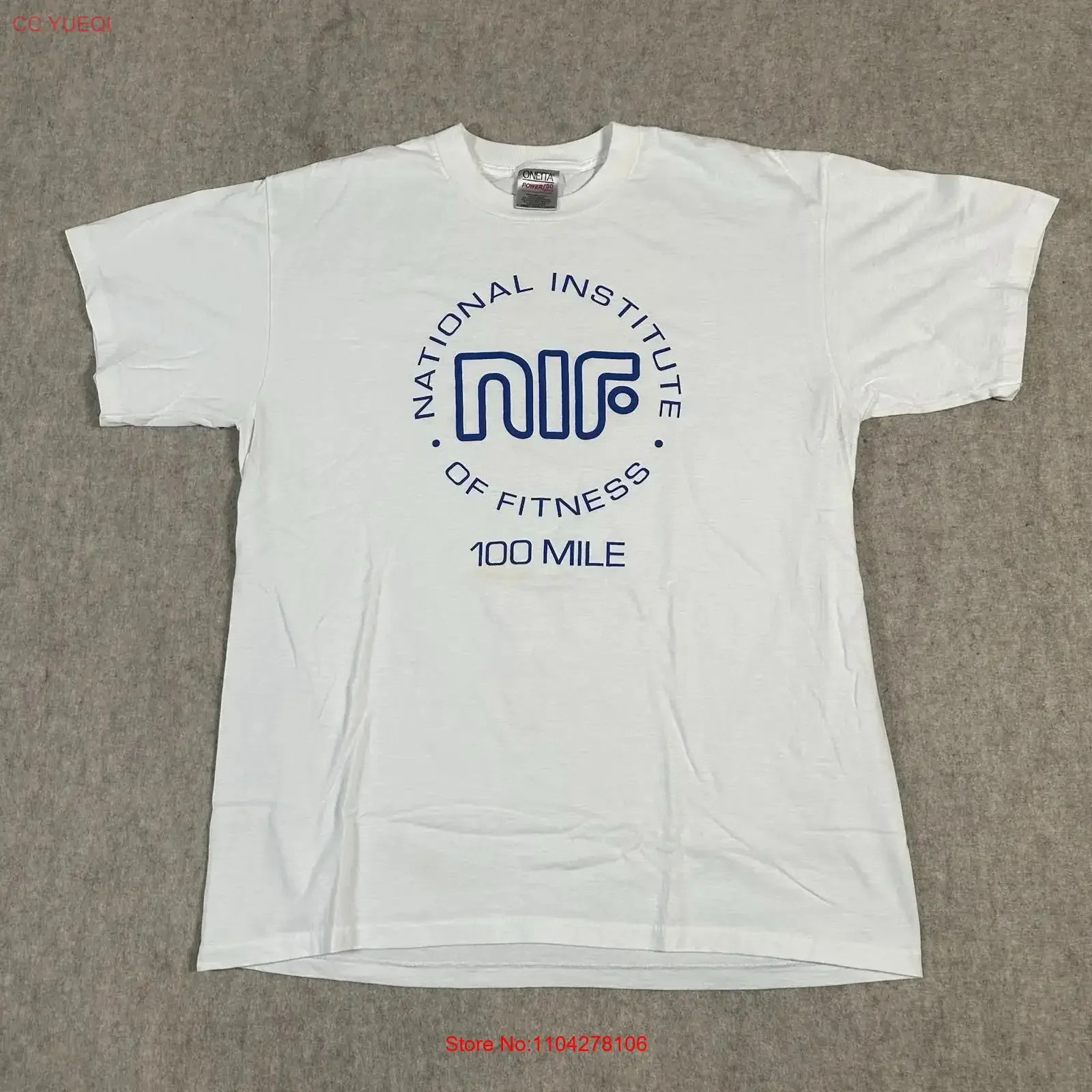 Vintage National Institute Of Fitness T Shirt Large 100 Mile White Single Stit vintage Washed Casual designer clothes Soft