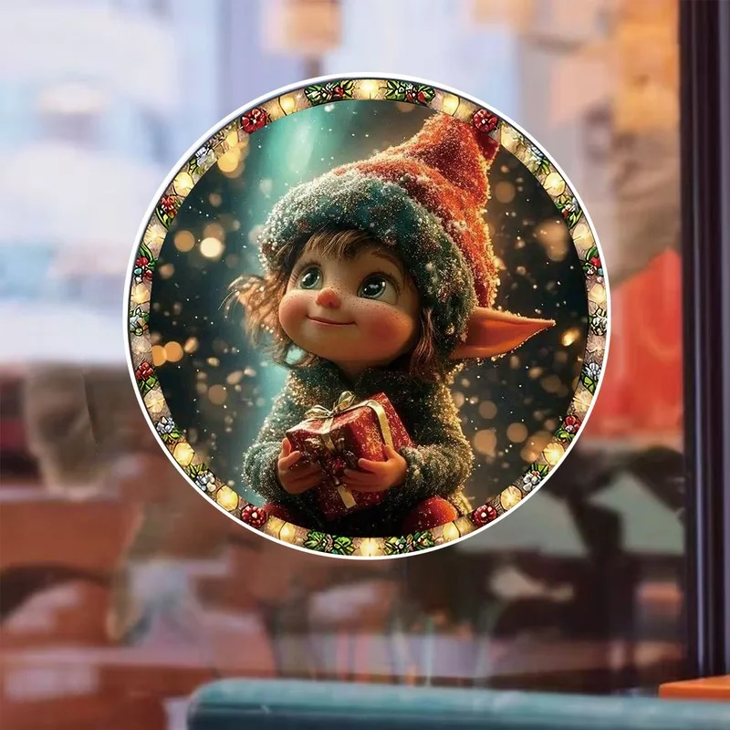 VIKAMA Christmas Elf Window Clings, Self-Adhesive Removable Xmas Glass Sticker Decal for Home Door Party Decor