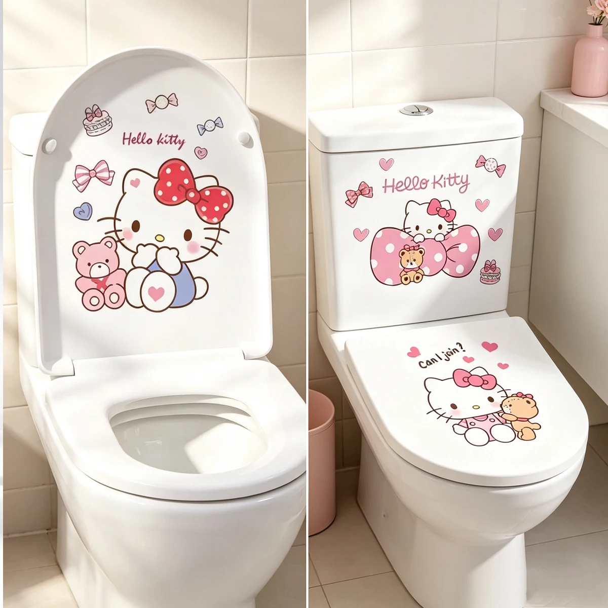 Sanrio Hello Kitty Toilet Sticker, Waterproof PVC Bathroom Sticker, Removable Wall Sticker, Suitable for Home