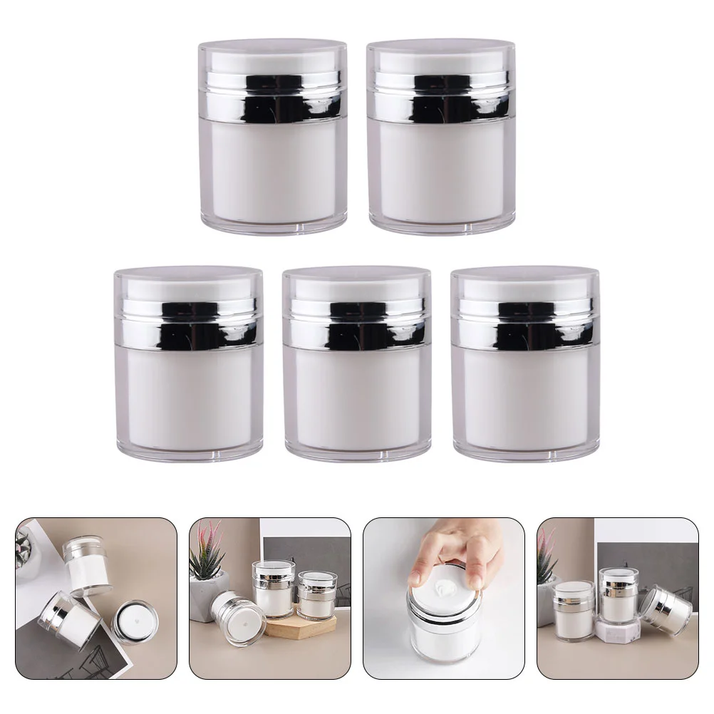 

5 Pcs Airless Pump Container Press Cream Jar Multipurpose Lotion Sun Silver Plastic