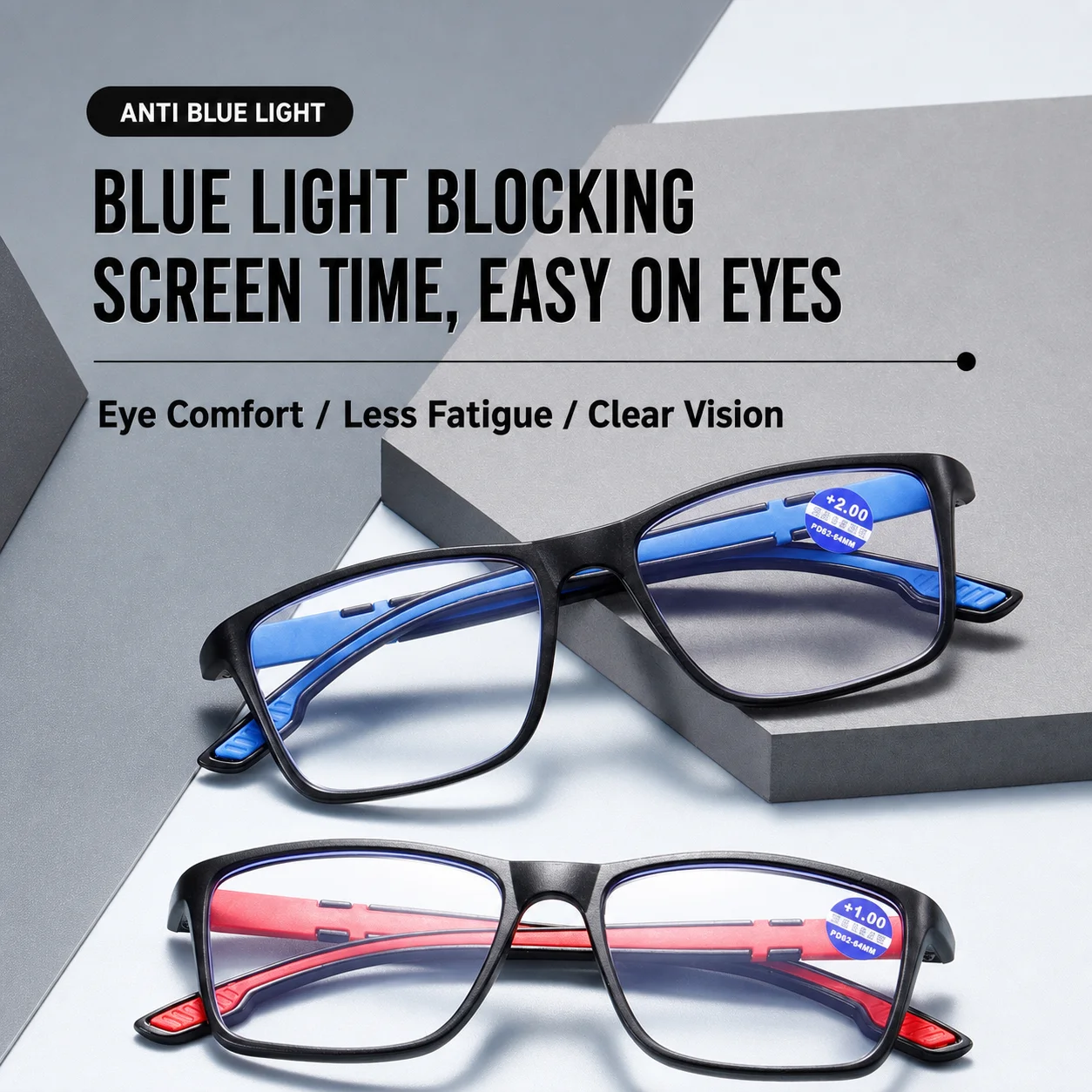 Blue Light Blocking Reading Glasses Lightweight Non-slip Silicone Full Frame Anti-fatigue Plus Presbyopia Glasses 0+1+1.5+2.0