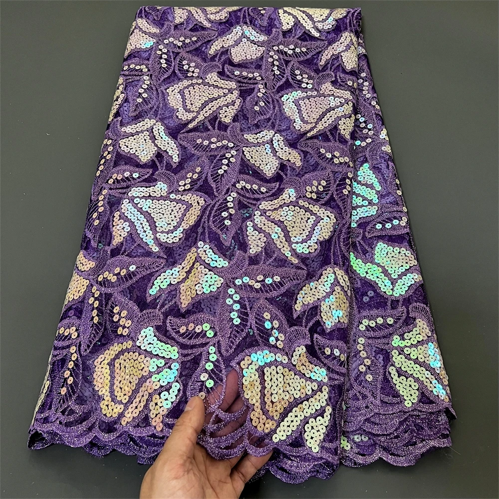 قماش دانتيل تول نيجيري أفريقي، جودة عالية، تطريز، فساتين حفلة موسيقية الأورجانزا، ترتر الخياطة، أحدث، 2025، PS0022، 5 ياردات