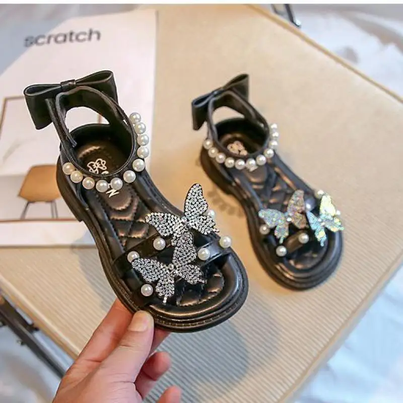 Girls Sandals New Rhinestones Open-toe Summer Soft Casual Kids Princess Sandals Party Wedding Shows Children Shoes H910