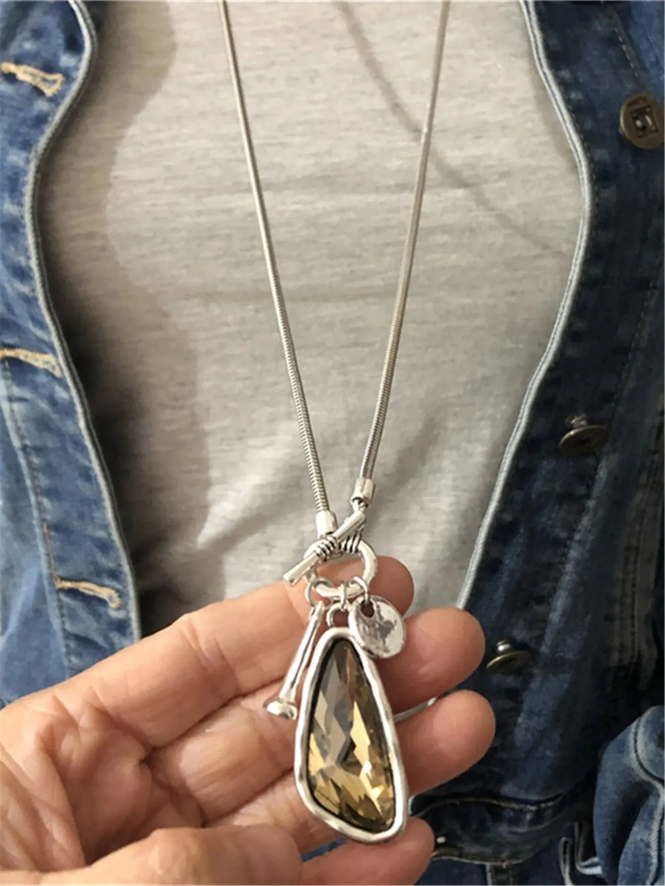 1 Simple And Personalized Long Heterosexual Oversized Irregular Crystal Talisman Sweater Chain Necklace