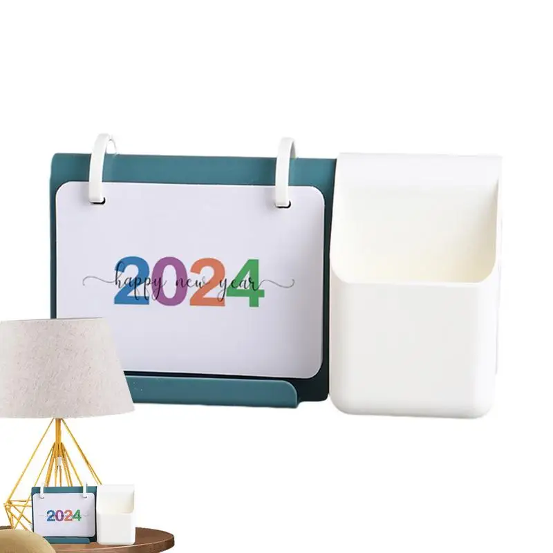 

Standing Calendar Multifunctional 2024 Mini Desk Calendar With Pen Holder Wirebound Table Standup Simple Design Monthly