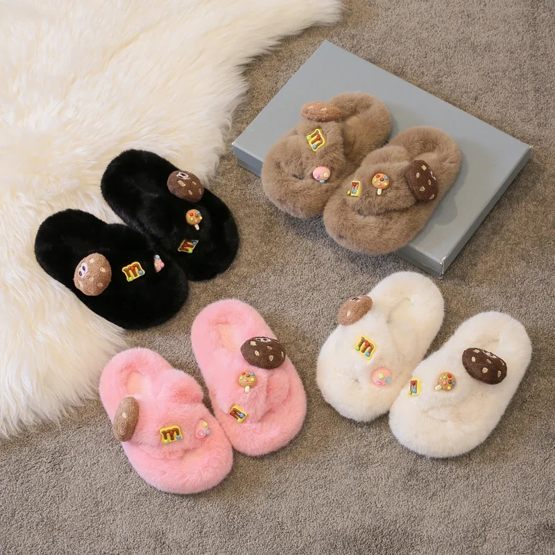 Children Warm Shoes for Girls 2024 Winter New Fashion Korean Style Soft Bottom Anti-slippery Outside Trendy Versatie Slippers