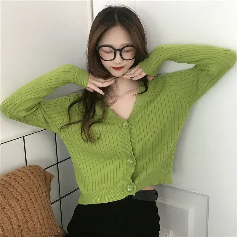 Outerwear V Neck Jacket Women's Cardigans Loose Youth Harajuku Attractive Office Wear Novelties in Casual Ladies Knit Sweaters