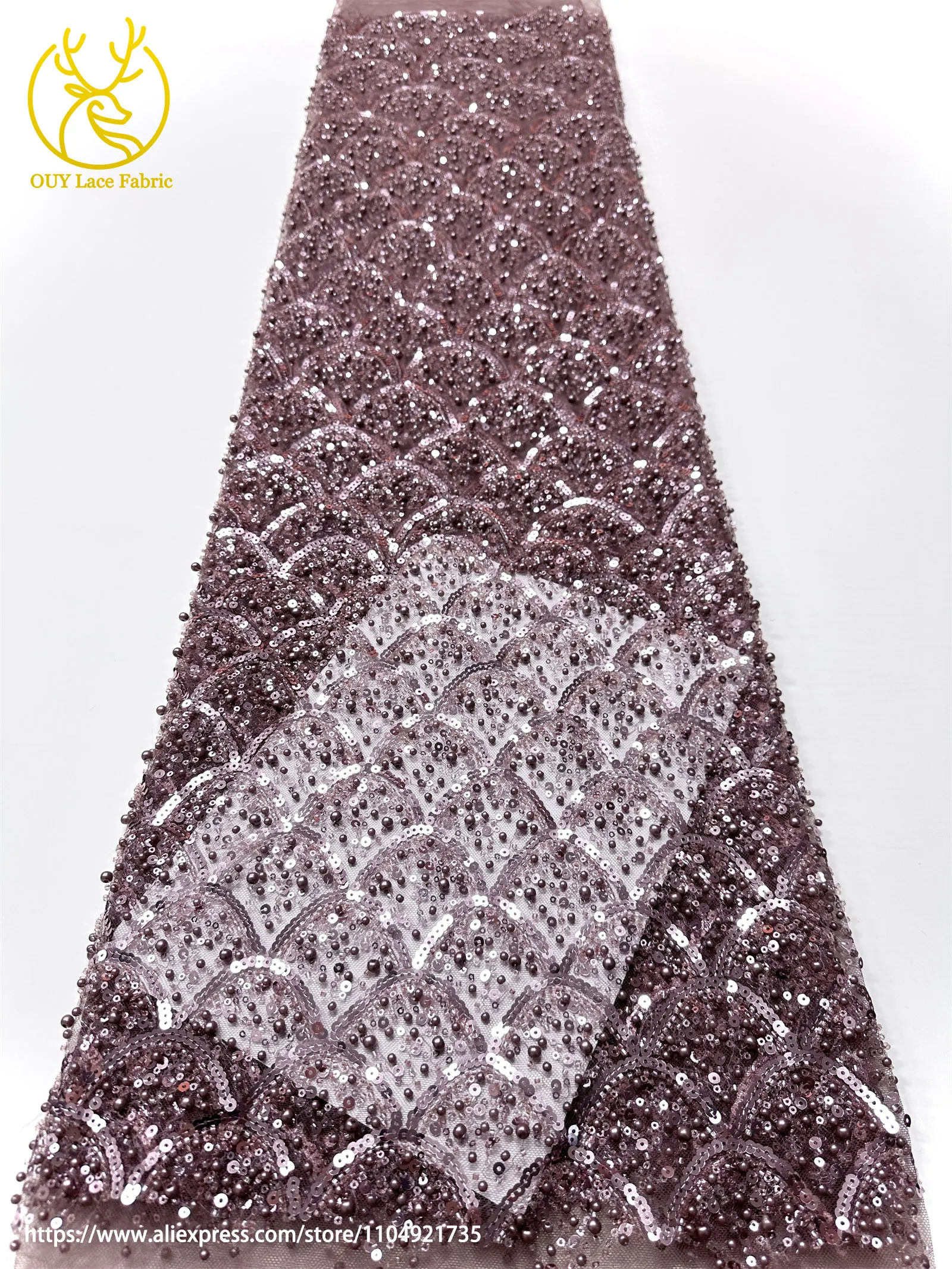 Burgunderroter afrikanischer Perlenstickerei-Mesh-Spitzenstoff, eleganter nigerianischer französischer Pailletten-Tüll-Spitzenstoff für Frauen, Partykleider – Detail 28