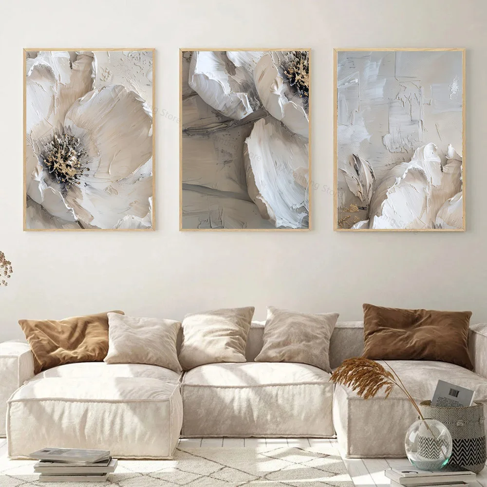 

3pcs White Flower Canvas Painting,Abstract bloom Floral Artwork Poster,Home Room Decor Print Wall Art Picture,Cuadros,Unframed