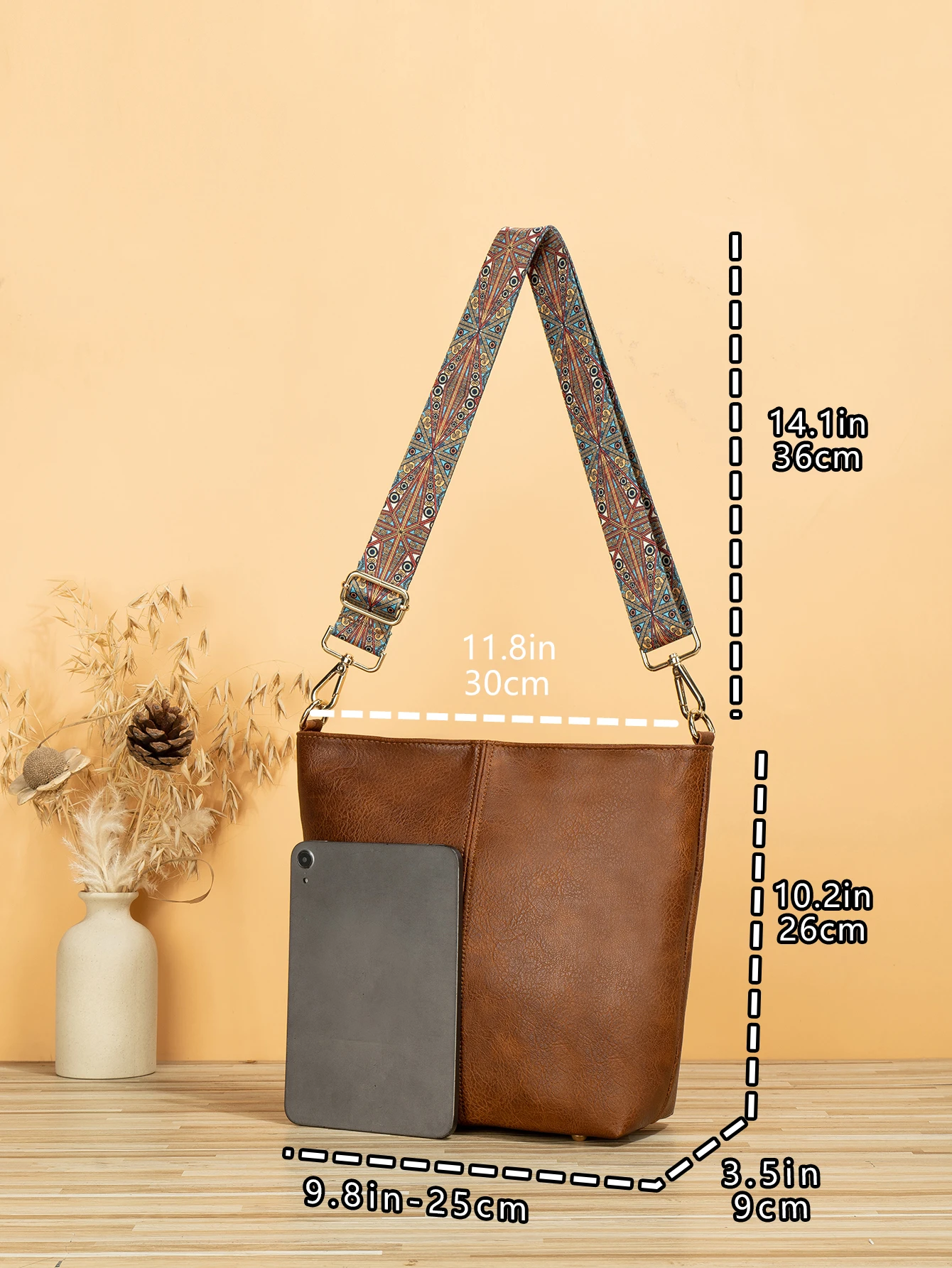 Faux Leather Shoulder Bags National Style Strap Women Leisure Purses Vintage Brown Bucket Messenger Bag For Shopping School