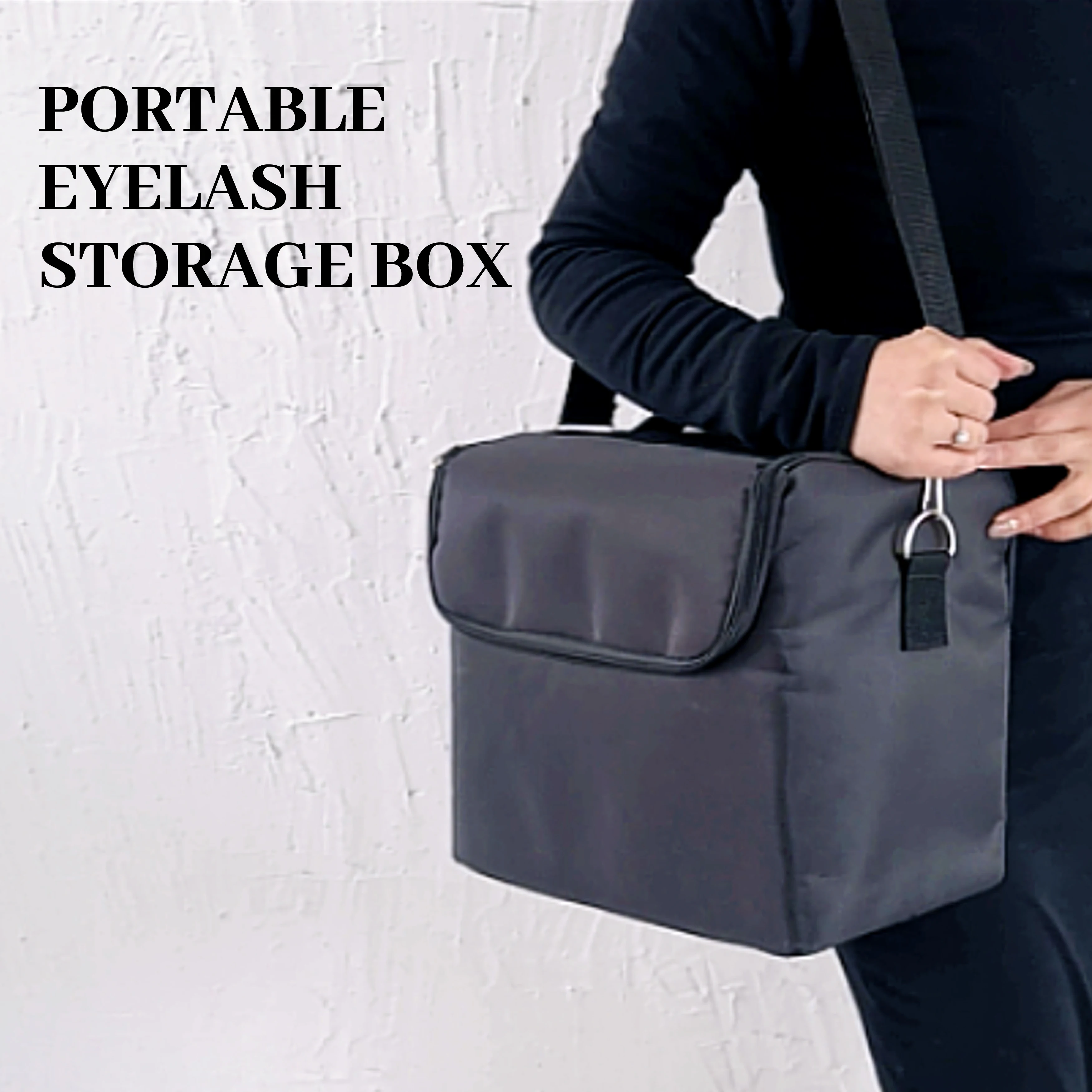 XIUSUZAKI-Portátil Eyelash Storage Box, Eyelash Extensão Maquiagem Ferramentas Bag, Black Cosmetic Case, Nail Eyelash Enxerto Ferramentas Box