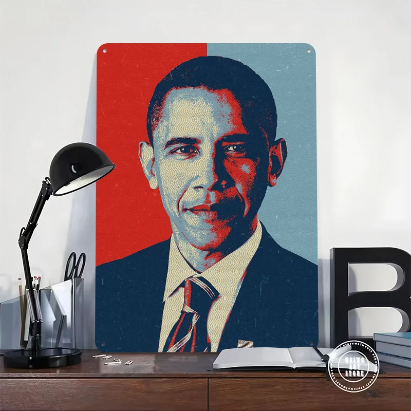 Barack Obama Printed Poster Customized Retro Wall Art Vintage Metal Tin Signs for Home Office Decor Room Decorating Interior