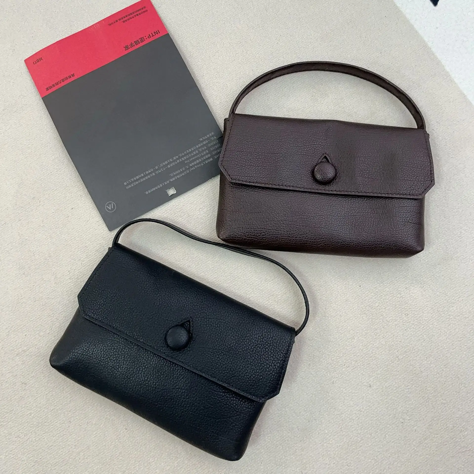 Buttons Bag Handbag Genuine Leather Minimalist Square Clutch Cowhide Handbag Soft Versatile Vintage Style view 3