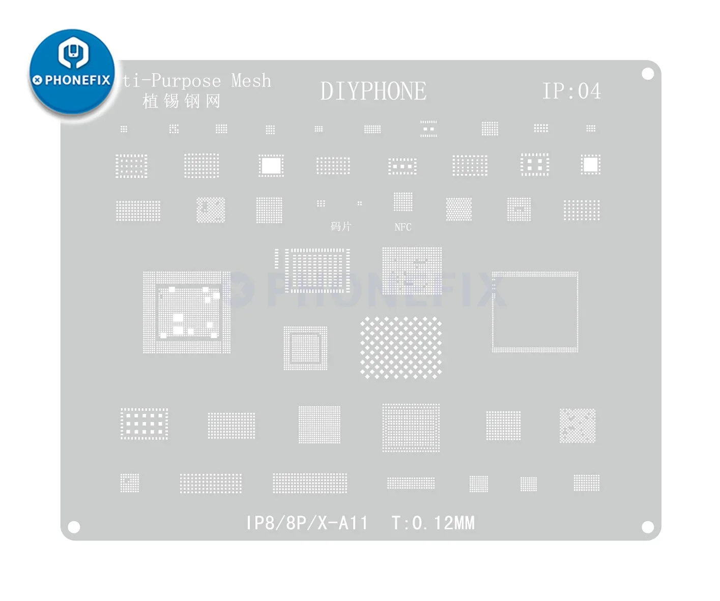 Kit de plantillas de Reballing BGA de acero negro para IPhone 15, 14, 13, 12, 11 Pro MAX, XS, XR, X, 8, 7, 6, Chip IC, Cpu, Red de soldadura de plantación de estaño, 10 Uds.