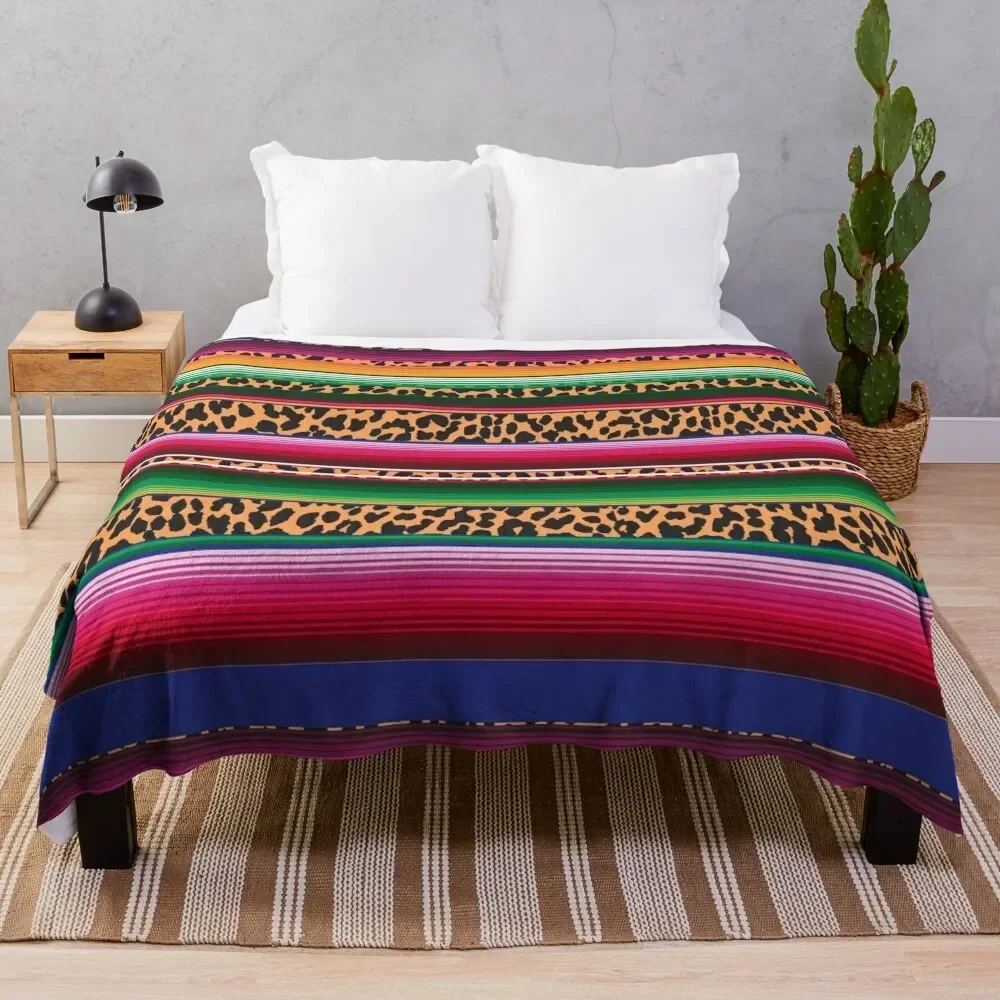 

Beautiful Mexican Serape and Leopard Print Throw Blanket Multi-Purpose wednesday Fashion Sofas Blankets