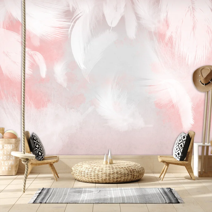 

Custom Peel and Stick Wallpapers Accept for living Room Decoration Pink Feather 3d Wallpaper Wall Papers Home Decor Panels Print