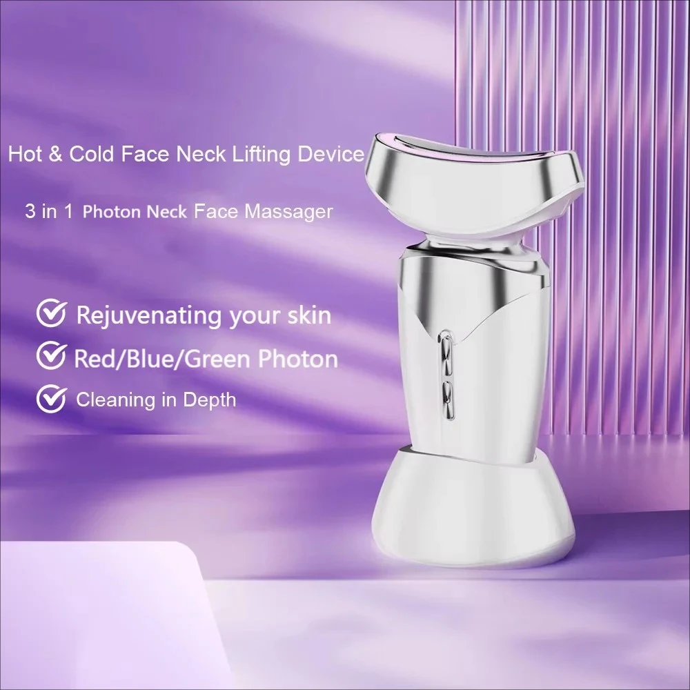 3 In 1 Hot & Cold Facial Massager LED Photon Face Neck Beauty Device Skin Sculpting Tool Reduce Puffiness Tighten Smooth Skin