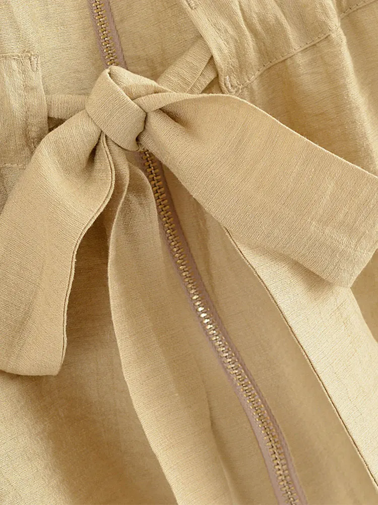 Nlzgmsj 2025 verão elasticidade cintura casual feminino terno com zíper blusa calças retas moda férias conjuntos de duas peças