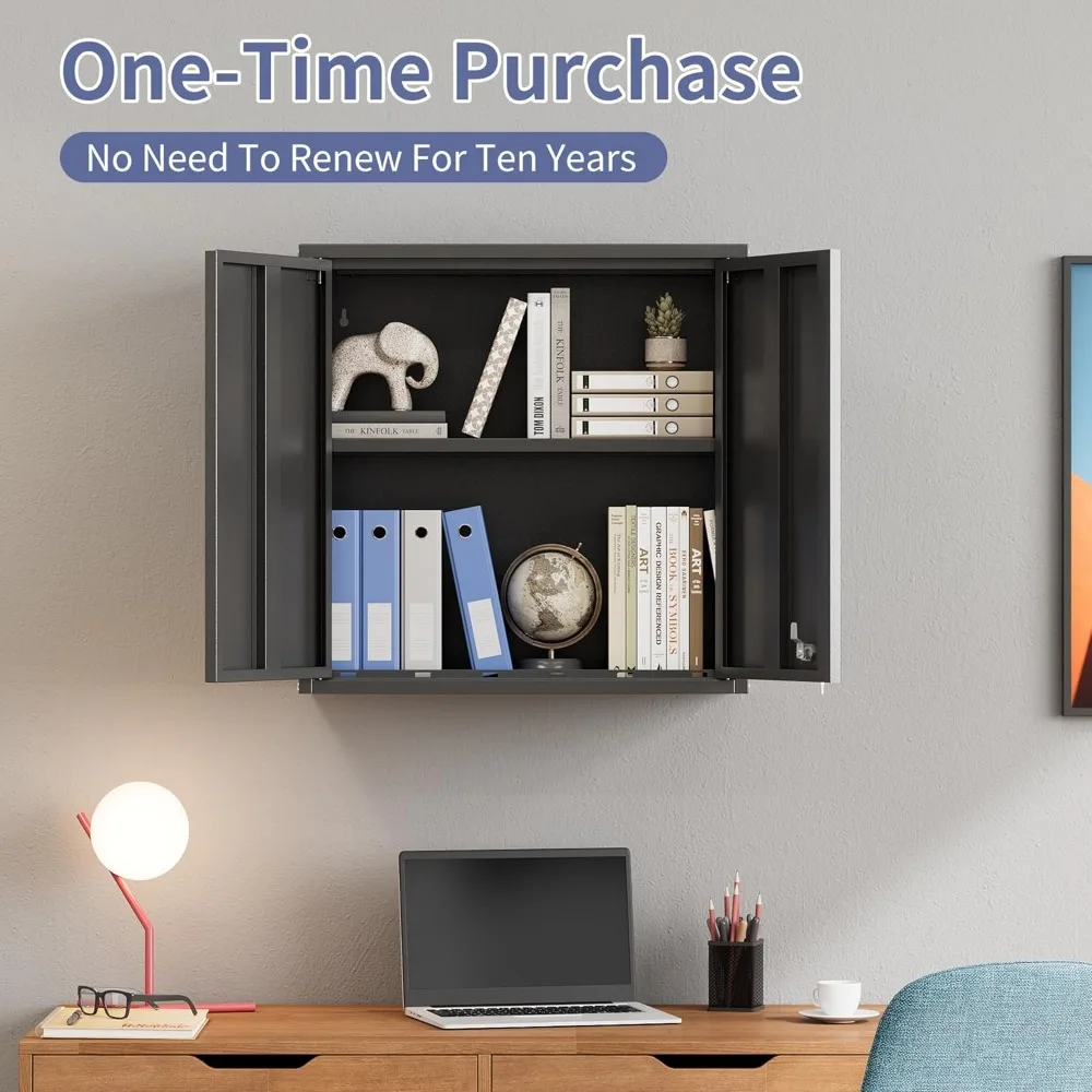 Металлические гаражные настенные шкафы с двумя дверцами, регулируемая полка, запираемый, черный, плавающий шкаф для хранения инструментов с перфорированной доской