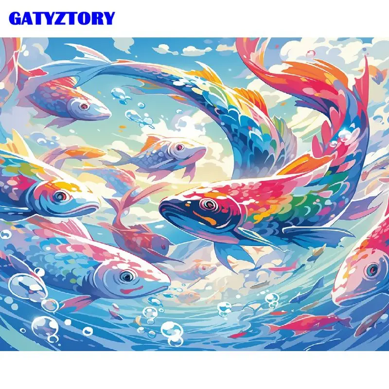 

GATYZTORY Painting By Numbers Colored Carp Animals Pictures By Numbers Drawing On Canvas HandPainted Gift Home Decoration