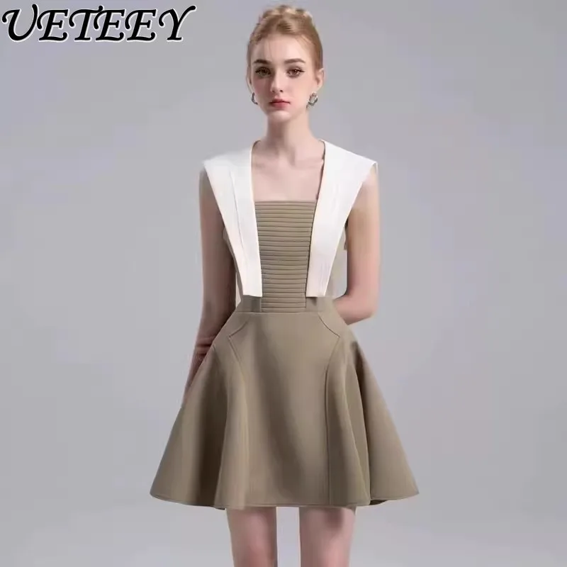 2023 sommer Neue Damen Farbe-Block Hohe Taille Abnehmen Ärmelloses Kleid Elegante Mode Kurze Party Kleider für Frauen