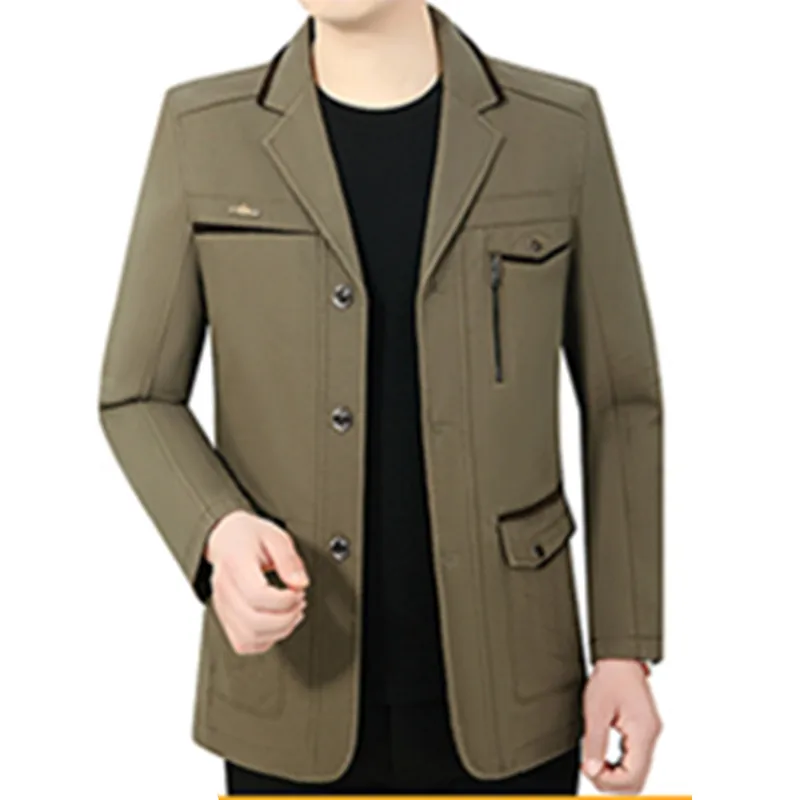 UHYTGF Spring Autumn Coat Male Single Breasted Casual Thin Cotton Men's Jackets Fashion Middle-Aged Elderly Blazers Outewear 150