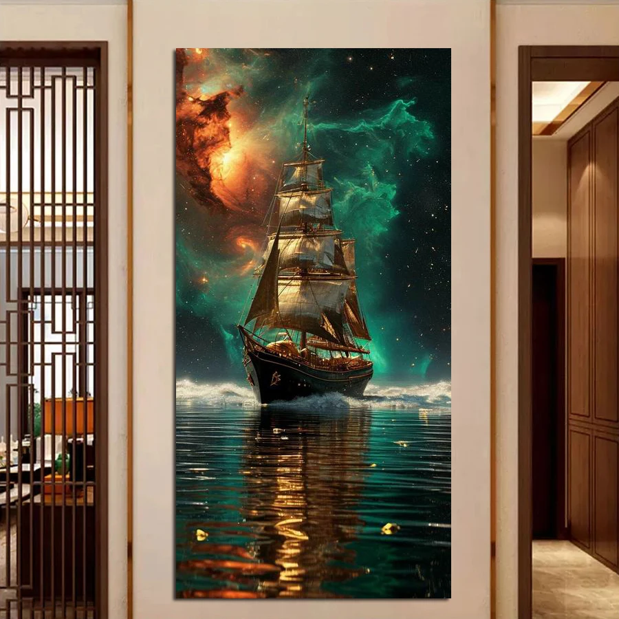 

Fullcang Sailboat Colorful Sky Large Size Diy Diamond Arts Painting Kits Scenery Full Mosaic Embroidery Picture Wall Decor
