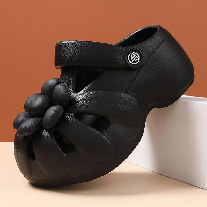 

2026 New Women's 3D Flower Platform EVA Thick Sole Wedge Heel Closed Toe Sandals Non-slip Soft Summer Slides for Beach Outdoor