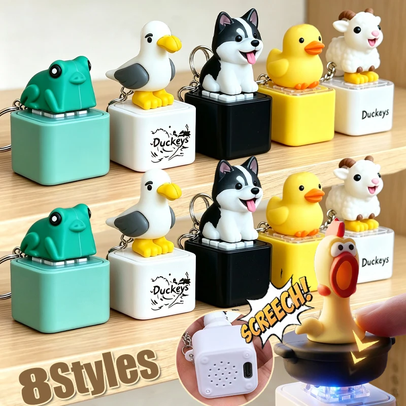 Creative Animals Series Sound Light Rechargeable Keychain Button Popular Cute Dog Seagull Click Stress Relief Fidget Bag Pendant