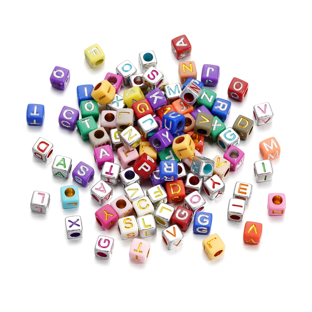 50Pcs Mixed Acrylic Square Alphabet Beads Large Hole Letter Loose Spacer Bead for Jewelry Handmade Bracelet Making Supplies