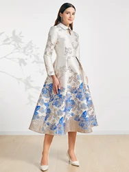 DEVCHATA Women Elegant Long Maxi Jacquard Dresses Flower Party Prom Gown Fashion New Arrival Evening Vestido