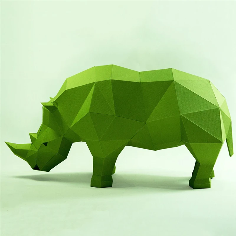 50cm Rhinoceros Paper Model Room Ornament DIY Handmade Papercraft Desk Decoration 3D Low Poly Origami Animal Rhino Puzzles Toys