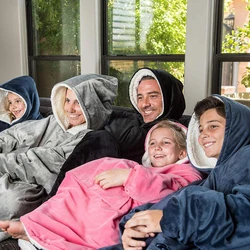 Ultra Plush Blanket Hoodie Soft Warm Indoors Outdoors Flannel Blanket With Sleeve Grey Pink Wine Blue Sherpa Wearble Blankets