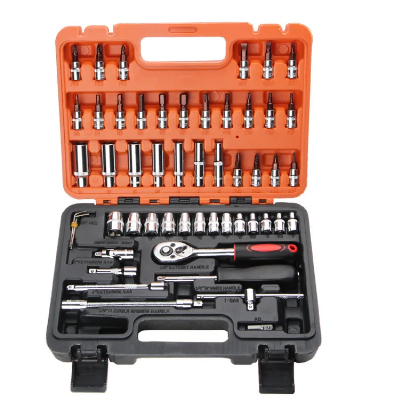 53pcs Automobile Motorcycle Car Repair Tool Box Precision Ratchet Wrench Set Sleeve Universal Joint Hardware Tool Kit For Car