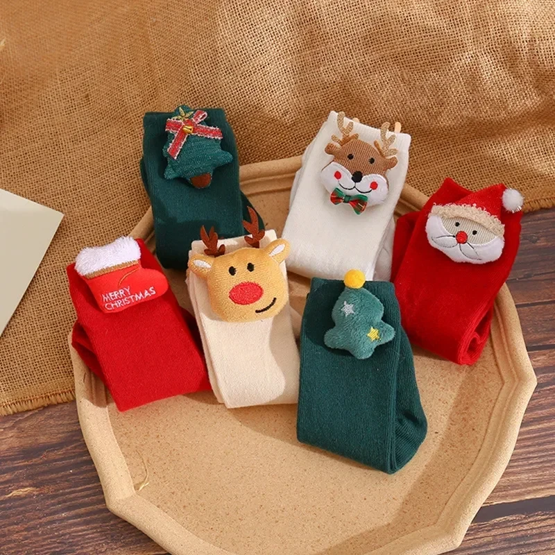 Chaussettes de noël en coton, poupée de dessin animé, mignonnes pour nouveau-nés, garçons et filles, cadeau de nouvel an, cadeau de noël pour