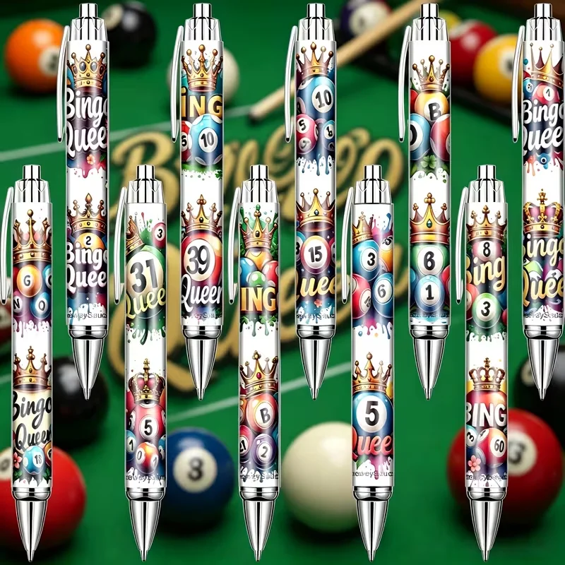 

10pcs Bingo Queen Crown Ball Theme Ballpoint Pen Press Pen, Office Stationery, Durable Gift Writing