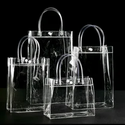 10pcs/20pcs/lot Transparent soft PVC gift tote packaging bags with hand loop, clear Plastic handbag, cosmetic bag