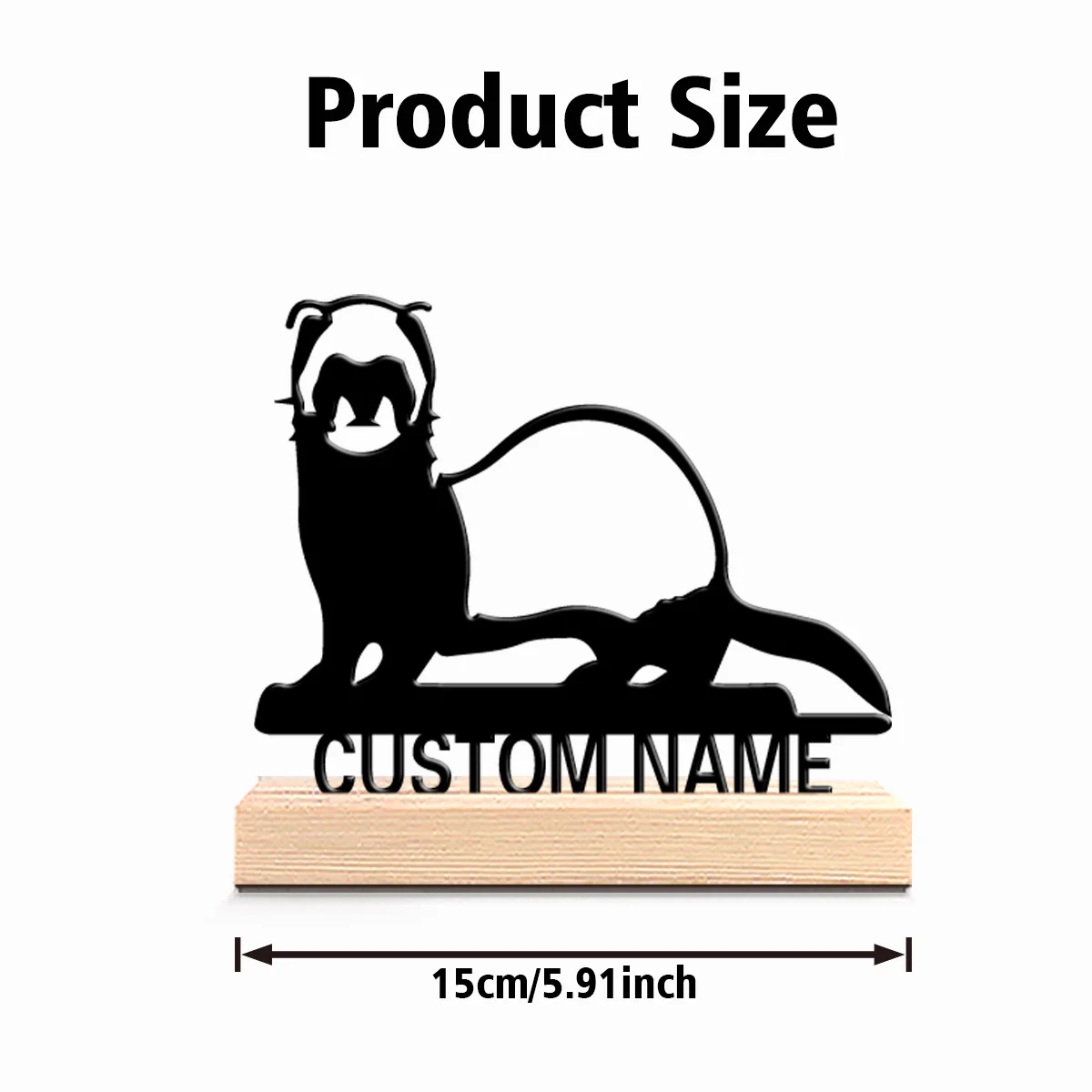 1pc Cute Personalized Custom ferret Metal Statues Wooden Base Wall Decor for Kitchen Dining Room Modern Rustic Home Style